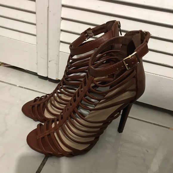 Cognac Brown Strappy Heels Size 8 - Picture 1 of 8